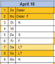 Kalender Darstellung